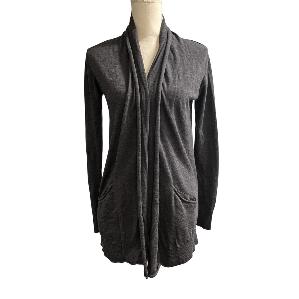 Wilfred Cardigan Italian Yarn 100% Wool Gray Open Front Lightweight Size S‎ Cozy